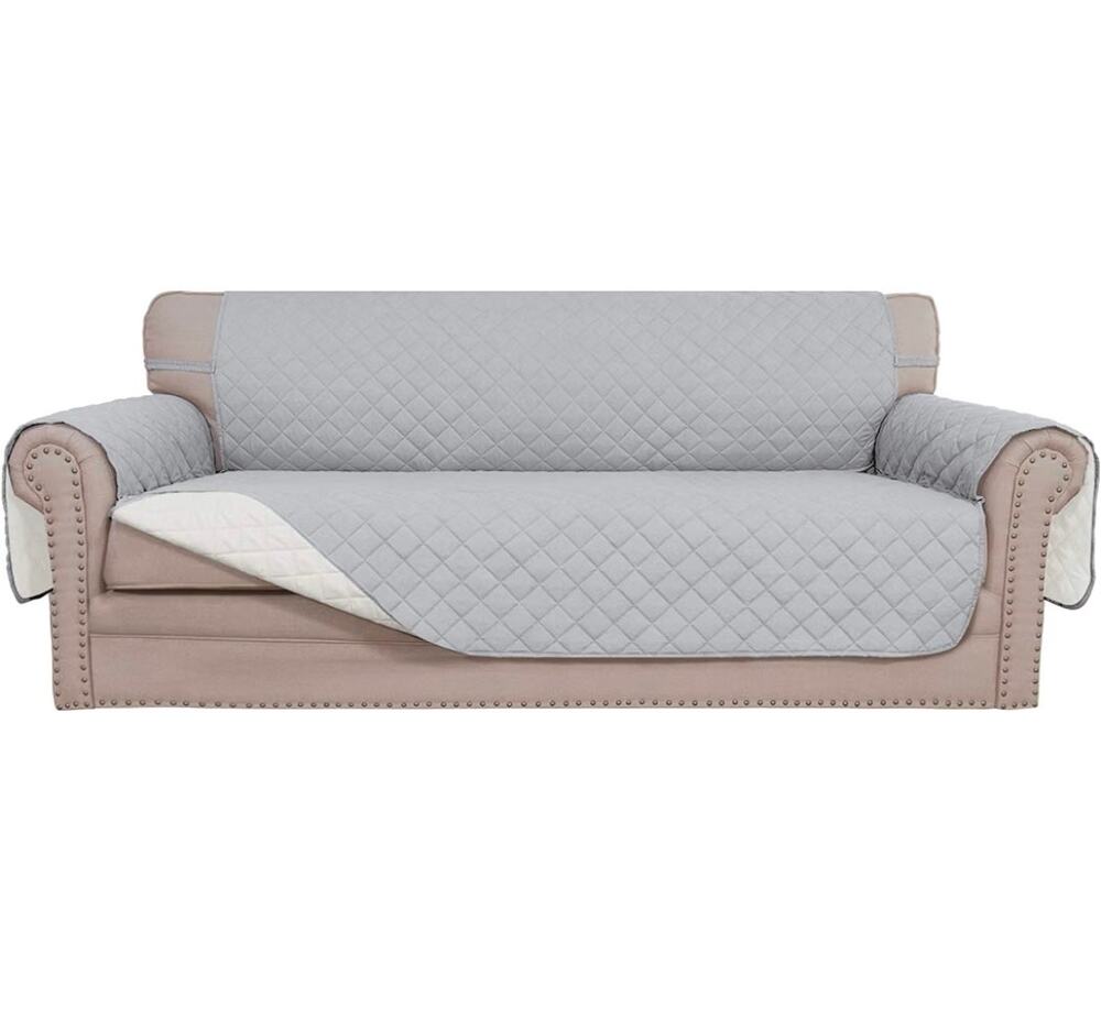 Reversible Oversized Couch Cover, Water Resistant Furniture Protector Light Gray